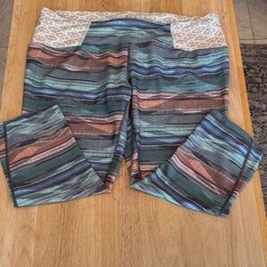 Prana Patterned Leggings with Blue and Orange Accents XL